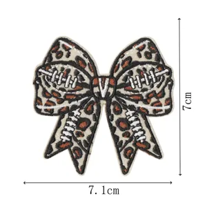 Leopard print football bow embroidered patch DIY apparel accessory iron on badge for jackets.