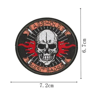 Geborduurde schedel morale patch tactische badge opstrijkbaar DIY voor kleding tas 7x7cm