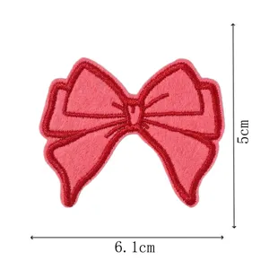 Parche de lazo bordado rojo tela accesorio de ropa DIY insignia decorativa 5x6.1cm