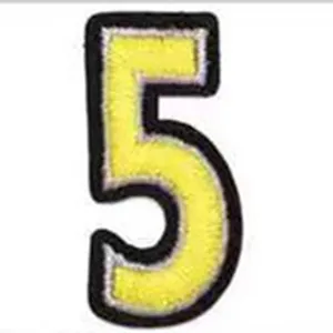 Embroidered number 5 patch yellow iron on applique DIY clothing badge decorative craft item