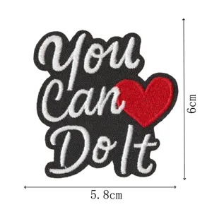 Bestickter Aufnäher You Can Do It rotes Herz Stoff Abzeichen DIY Kleidung 5.8x6cm