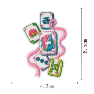 Chinesische Mahjong Stickerei Aufnäher dekorativer Bügelflicken für Kleidung 6.5x4.3cm