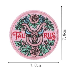 Retro Taurus zodiac embroidered patch cute rose floral badge iron on clothes backpack DIY