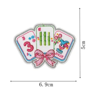 Blumen Mahjong Besticktes Aufnäher, niedliches Joker und Karten Design zum Aufbügeln auf Kleidung.
