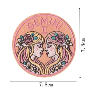 Retro Gemini zodiac embroidered patch round badge for clothing and DIY backpack decoration detail