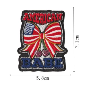 American flag bow cherry embroidered patch badge DIY clothing decoration accessory 7.1cm