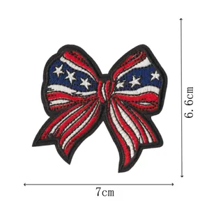 American flag bow embroidered patch, patriotic star stripes clothing accessory DIY badge