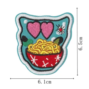 Parche bordado de dibujos animados para planchar cuenco de ramen lindo para ropa y mochila