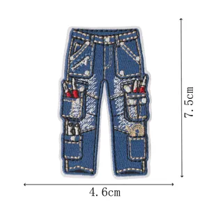 Denim jeans embroidered patch utility cargo pants style clothing decorative patch DIY iron on 7.5x4.6cm