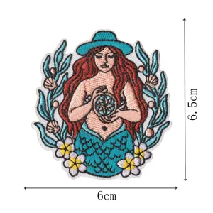 Écusson brodé sirène vintage rétro bohème insigne thermocollant pour vêtements décor