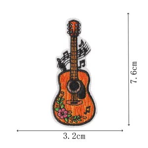 Gitarre gestickte Aufnäher mit Noten und Blumen zum Aufbügeln für Kleidung Rucksack DIY