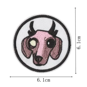 Parche bordado redondo con divertido diseño de animal de dibujos animados, 6,1 cm termoadesivo.