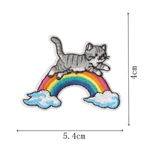 Simpatico gatto grigio arcobaleno ricamo toppa vestiti riparazione distintivo accessorio