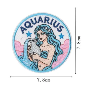 Aquarius zodiac embroidery patch retro aesthetic girl constellation badge iron on backpack