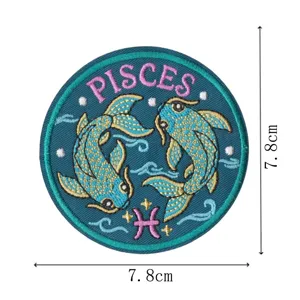 Retro Pisces embroidered patch zodiac constellation iron on badge for clothing backpack DIY.