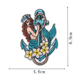 Écusson brodé sirène ancre vintage thermocollant pour réparation de vêtements accessoire