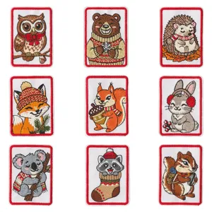 Christmas Forest Animal Embroidery Patches Cute Cartoon Iron On Badges For Clothes Hats DIY Decorative Applique Craft