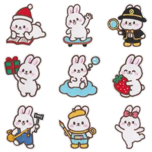 Set di toppe ricamate con simpatici coniglietti di cartoni animati, adesivi kawaii per vestiti.