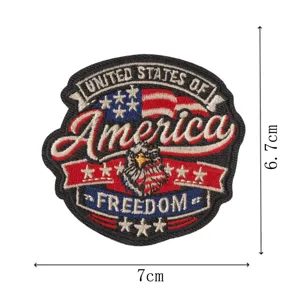 Embroidered American flag eagle patch with freedom text, patriotic badge for clothing jackets.