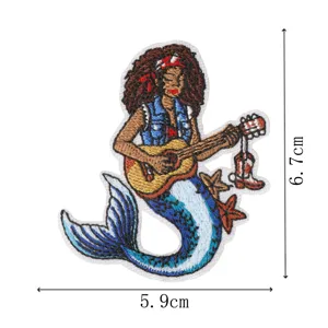 Patch brodé sirène vintage guitare vêtements réparation badge applique thermocollant