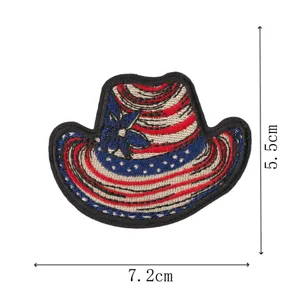 American flag cowboy hat embroidered patch patriotic badge apparel DIY accessory 5.5x7.2cm