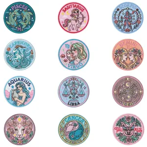 Retro aesthetic 12 zodiac signs embroidered patches dreamy cute badge iron on clothing backpack DIY