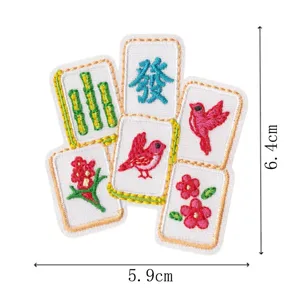 Niedliche Mahjong Stein Stickerei Aufnäher Cartoon Vogel Blume Bügelbild Applikation