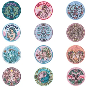 Set of 12 vintage aesthetic zodiac embroidery patches for clothing and backpack DIY decoration.