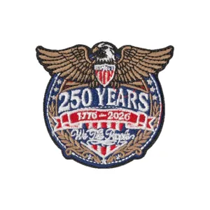 US 250th Anniversary embroidered patch with eagle design, historic badge for jacket and hat.