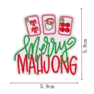 Bestickter Aufnäher mit Weihnachts-Mahjong-Buchstaben, bunter DIY-Bügelaufnäher für Kleidung.