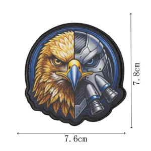 Cyberpunk mechanical eagle embroidered patch with detailed tactical design for clothing and gear.