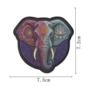 Fantasy elephant embroidered patch with mandala patterns, tactical clothing badge, 7.5x7.2cm.