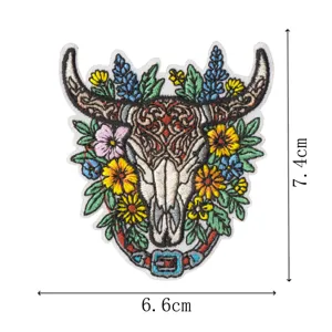 Western bull skull embroidered patch decorative clothing repair badge iron on patch