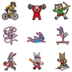 Cute cartoon animal sports embroidery patches set, iron on embroidered badges for clothing caps.