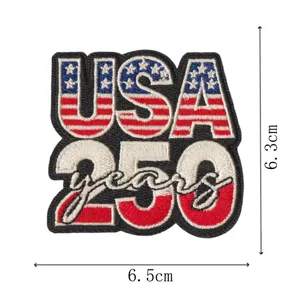 USA 250 Years Embroidered Patch American Flag Sew On Applique DIY Badge 6.5x6.3cm