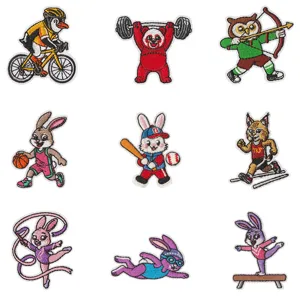 Cute animal sports embroidered patches set, iron on embroidered badges for clothing DIY.