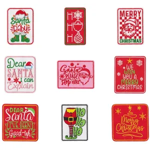 Christmas embroidered patches set, Santa Claus and festive slogans, DIY clothing bags badges.