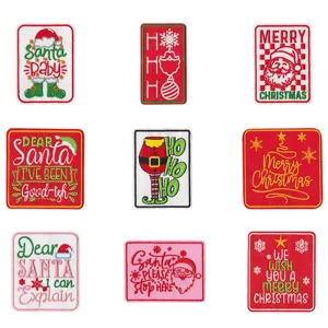 Christmas embroidered patches set, featuring 9 cute Santa and holiday slogans styles.