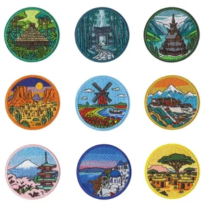 Écusson Brodé en Tissu Thème Paysage Du Monde Thermocollant Badge de Voyage pour Vêtements et Sac à Dos