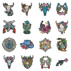 Western cowboy embroidered patches for clothing repair, DIY decorative iron-on badges.