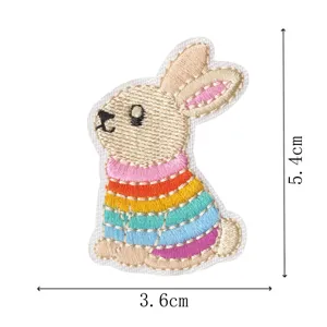 Cute rainbow rabbit embroidered patch for children clothing, durable iron-on repair badge 3.6x5.4cm