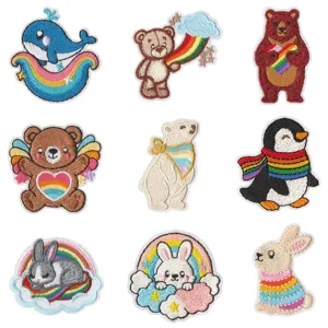 Rainbow cute animal embroidered patches set cartoon clothing repair badges iron on