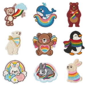Cute rainbow animal embroidered patches set for kids clothing DIY iron on appliques