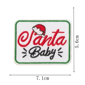 Christmas Santa Baby embroidered patch, iron-on fabric badge, 7.1x5.6cm festive DIY decor.
