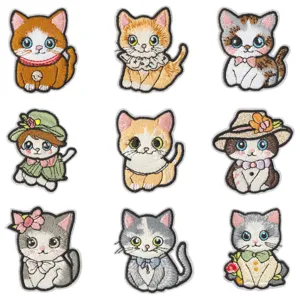Patchs brodés chat mignon de dessin animé thermocollants accessoires DIY vêtements