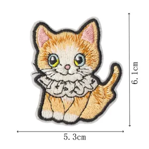 Joli patch brodé chat orange dessin animé thermocollant pour vêtements vestes et sacs DIY.