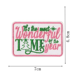 Christmas slogan embroidered patch iron on badge appliques clothing repair 7x4.8cm