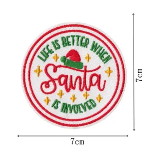 Christmas embroidered patch iron on badge DIY clothing repair holiday slogan patch 7cm