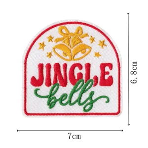 Christmas embroidered cloth patch with Jingle Bells text, iron-on DIY clothing repair sticker.