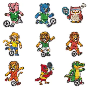 Toppe Ricamate Sportive di Animali dei Cartoni Animati Leone Scimmia Maiale Uccello Toppe Termoadesive per Abbigliamento Bambini Zaino Decorazione Fai da Te